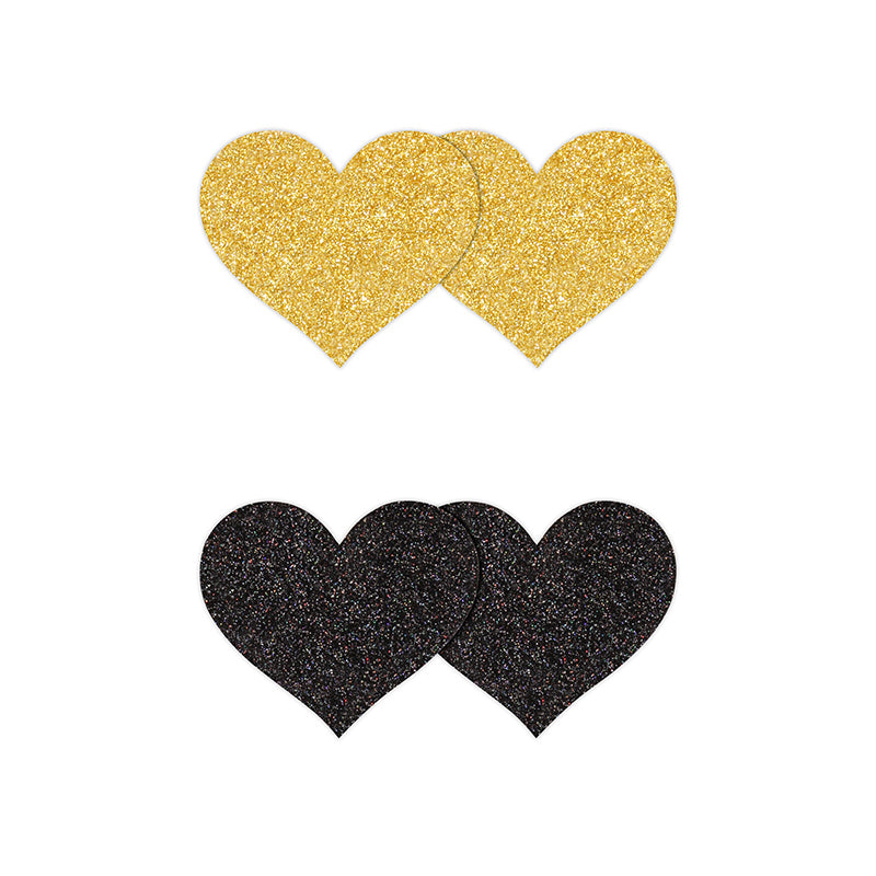 Black & Gold Glitter Heart Pretty Pasties set of two