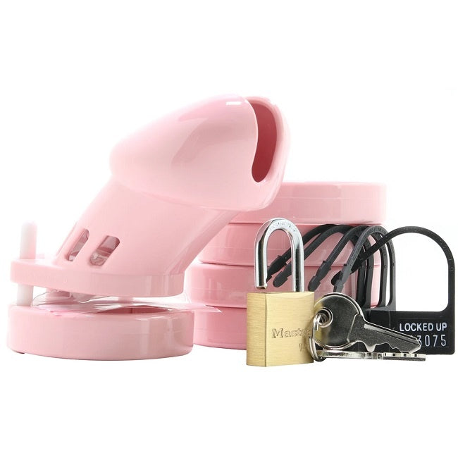 CB-6000S Male Chastity Device Kit 2 1/2" Pink Cage with Spacers