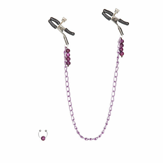 Purple Chain Nipple Clamps with Navel Ring