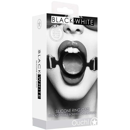 Black & White Silicone Ring Gag with Adjustable bonded leather straps Buy in Toronto online or in-store