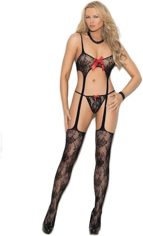 Elegant Moments Lace Suspender Bodystocking with Matching G-string