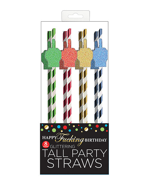 Happy Fucking Birthday Glittering Middle Finger Party Straws