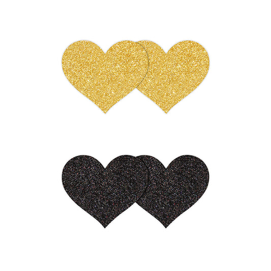 Black & Gold Glitter Heart Pretty Pasties set of two