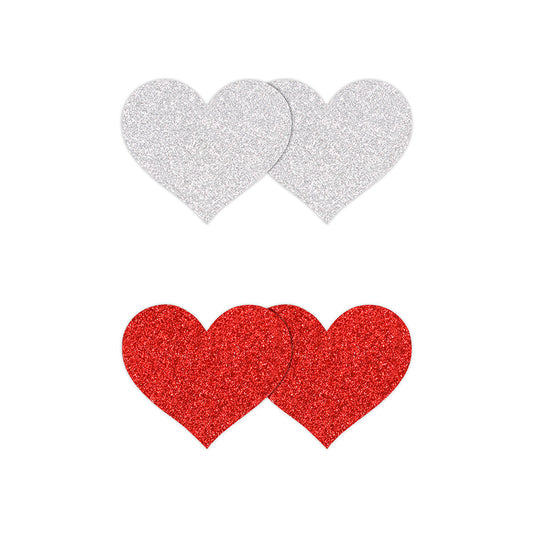 Red & Silver Glitter Hearts Pretty Pasties set of two
