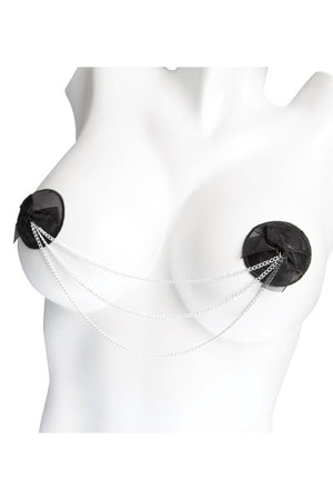 Rounded satin pasties with organza ribbon bow and connecting chains