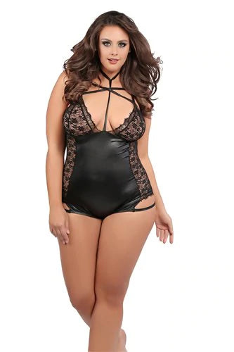 Plus Size Lace and Wetlook Ariane Teddy by Kitten