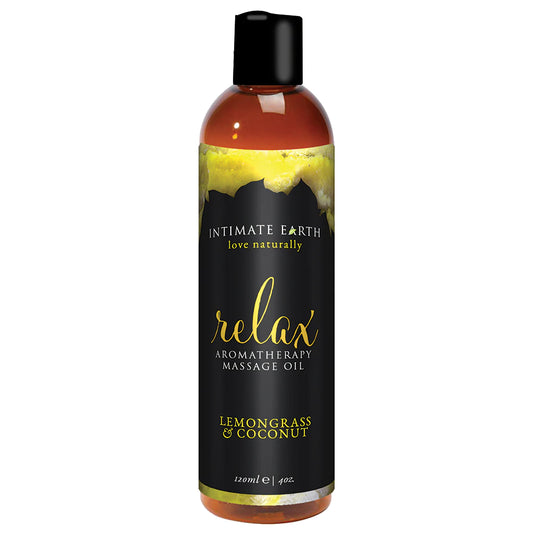 Intimate Earth Aromatherapy Massage Oil - Relax - Lemongrass and Coconut 4oz