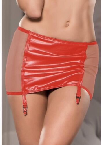Classic Red Mesh and Wet Look Garter Skirt